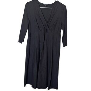 Eileen Fisher Gray Wrap Midi Dress S Stretchy 3/4 Sleeve V-Neck Made in USA